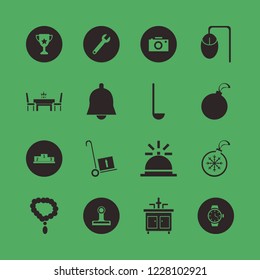 silver icon. silver vector icons set paper clip, dining table restaurant, bell and computer mouse