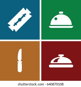 Silver icons set. set of 4 silver filled icons such as dish, razor