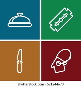 Silver icons set. set of 4 silver outline icons such as dish, razor, knife