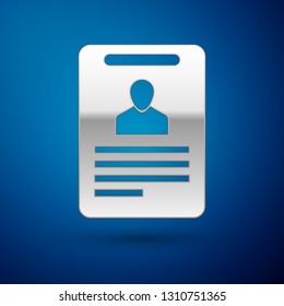 Silver Identification badge icon isolated on blue background. Identification card. It can be used for presentation, identity of the company, advertising and etc. Vector Illustration