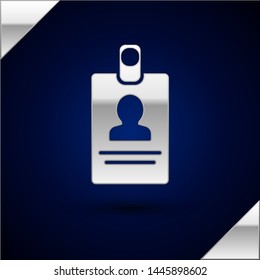 Silver Identification badge icon isolated on dark blue background. It can be used for presentation, identity of the company, advertising.  Vector Illustration
