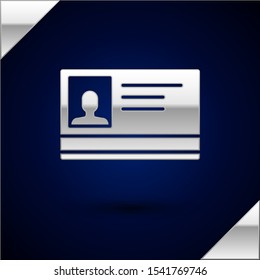 Silver Identification badge icon isolated on dark blue background. It can be used for presentation, identity of the company, advertising.  Vector Illustration