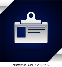 Silver Identification badge icon isolated on dark blue background. It can be used for presentation, identity of the company, advertising.  Vector Illustration