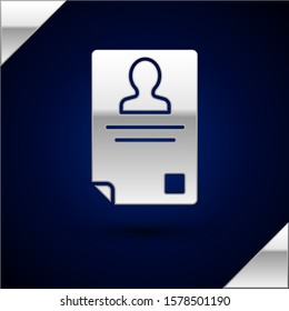 Silver Identification badge icon isolated on dark blue background. Vector Illustration