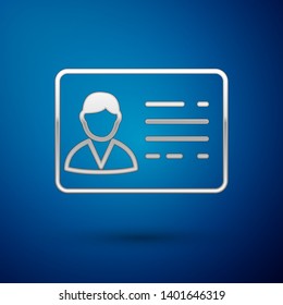 Silver Identification badge line icon isolated on blue background. It can be used for presentation, identity of the company, advertising. Vector Illustration