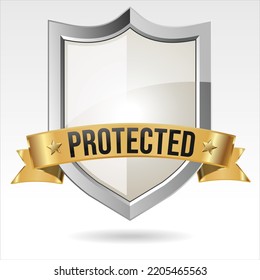 Silver illustration of a coat of arms symbol for security and protection 