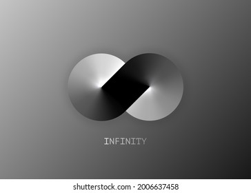 Silver infinity business logo Template for your design. Eternity concept in metallic gradient color, abstract sign spectrum icon, Metal loop Vector illustration isolated on gray background