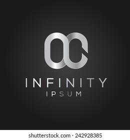 Silver infinity logo template. Vector graphic element.