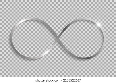 Silver infinity sign with shadows and highlights isolated on a transparent background.