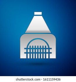 Silver Interior fireplace icon isolated on blue background.  Vector Illustration