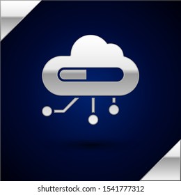 Silver Internet of things icon isolated on dark blue background. Cloud computing design concept. Digital network connection.  Vector Illustration