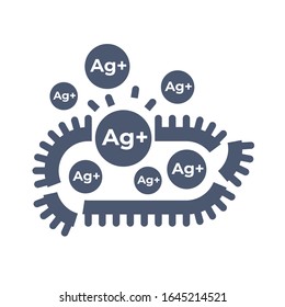 Silver ions acting icon - antibacterial properties - argentum molecules destroys bacteria  - isolated vector emblem for cosmetics or household chemicals