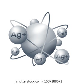 Silver Ions Ag+ Action 3D Emblem - Antibacterial Effect Of Ion Solution - Science, Chemistry And Technology Marking, Icon Or Logo Template