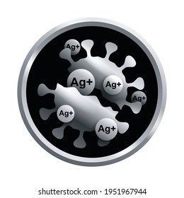 Silver ions, Ag-plus action 3D emblem as silver medal - antibacterial effect of ion solution - science, chemistry and technology marking, icon or logo template