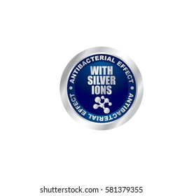 With silver ions Antibacterial effect label badge vector icon isolated sign in grey blue color with molecule