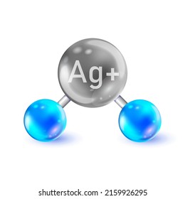 Silver ions antibacterial protection icon. Silver ions acting icon. Antibacterial properties of Ag+ molecules. Argentum destroys bacteria shell isolated vector emblem for cosmetics