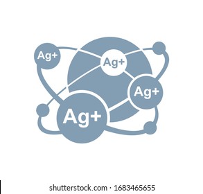 Silver Ions Cation Emblem - Ag+ Molecule Antibacterial Effect Of Ion Solution - Science, Chemistry And Technology Marking, Icon Or Logo Template