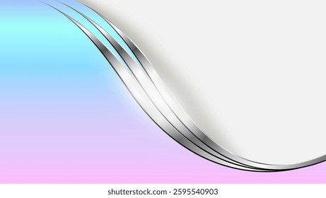 Silver iridescent abstract business background with shiny metal waves, 3d vector illustration.
