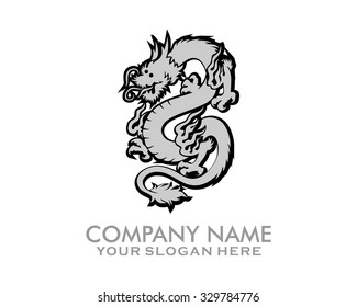 silver iron steel chinese dragon legendary myth animal creature logo image icon