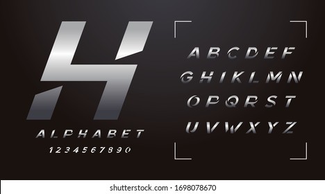 Silver Italic fonts and alphabet, modern luxury sport space expensive trendy minimal classic urban modern futuristic typeface typo typography and number, uppercase lowercase. Vector illustration.