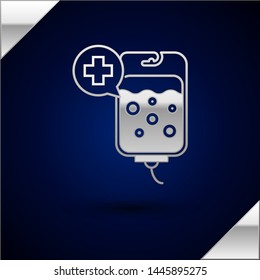 Silver IV bag icon isolated on dark blue background. Blood bag icon. Donate blood concept. The concept of treatment and therapy, chemotherapy.  Vector Illustration