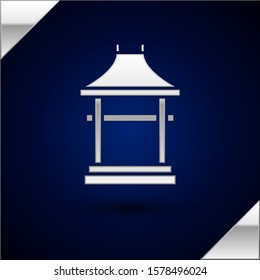 Silver Japan Gate icon isolated on dark blue background. Torii gate sign. Japanese traditional classic gate symbol.  Vector Illustration