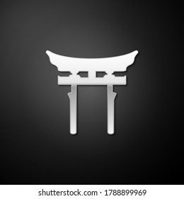 Silver Japan Gate icon isolated on black background. Torii gate sign. Japanese traditional classic gate symbol. Long shadow style. Vector.