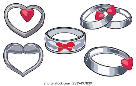Silver jewelry clipart vector set flat design on white background, jewellery couple valentine isolated icon set element No.1