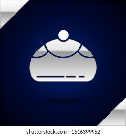 Silver Jewish sweet bakery icon isolated on dark blue background. Hanukkah sufganiyot. Jewish easter cake.  Vector Illustration