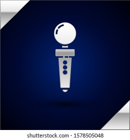 Silver Joystick for arcade machine icon isolated on dark blue background. Joystick gamepad.  Vector Illustration