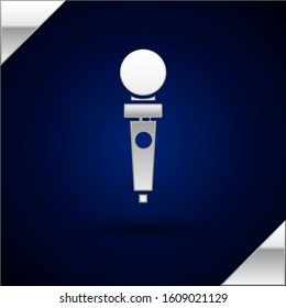 Silver Joystick for arcade machine icon isolated on dark blue background. Joystick gamepad.  Vector Illustration