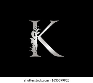 Silver K Luxury Logo Icon, Floral K Letter Logo Design.