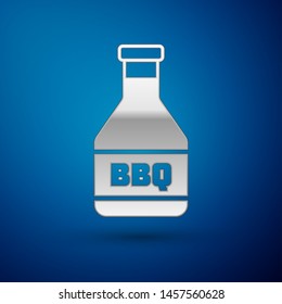 Silver Ketchup bottle icon isolated on blue background. Barbecue and BBQ grill symbol. Vector Illustration