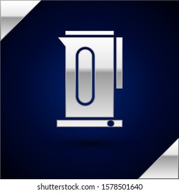 Silver Kettle with handle icon isolated on dark blue background. Teapot icon.  Vector Illustration