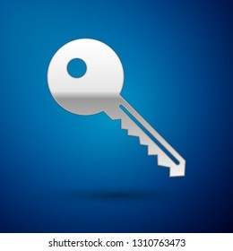 Silver Key icon isolated on blue background. Vector Illustration