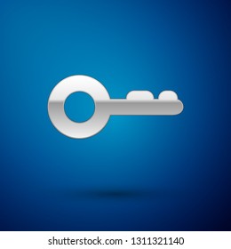 Silver Key icon isolated on blue background. Vector Illustration