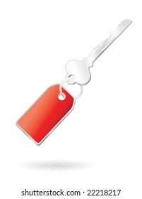 silver key with keychange in red