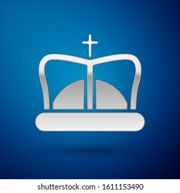 Silver King crown icon isolated on blue background.  Vector Illustration