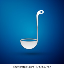 Silver Kitchen ladle icon isolated on blue background. Cooking utensil. Cutlery spoon sign.  Vector Illustration