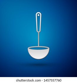 Silver Kitchen ladle icon isolated on blue background. Cooking utensil. Cutlery spoon sign.  Vector Illustration