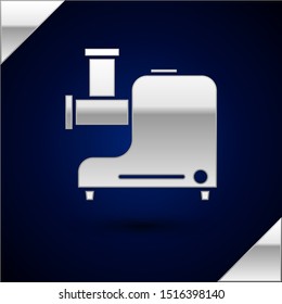 Silver Kitchen meat grinder icon isolated on dark blue background.  Vector Illustration