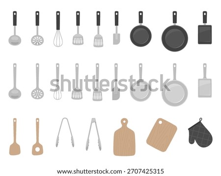 Silver kitchen utensil illustration material set