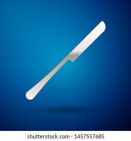 Silver Knife icon isolated on blue background. Cutlery symbol.  Vector Illustration