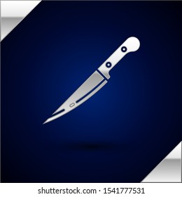 Silver Knife icon isolated on dark blue background. Cutlery symbol.  Vector Illustration