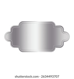 Silver label icon. Vector metallic frame. Glossy classic border. Shiny contour shape.