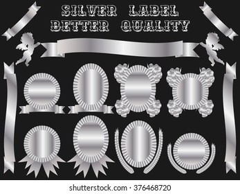 Silver label template set with various ribbon label vector