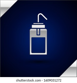 Silver Laboratory wash bottle for chemistry and science lab icon isolated on dark blue background. Equipment for spraying water and solvents.  Vector Illustration