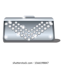 Silver ladies clutch with precious stones isolated on a white background. Vector cartoon close-up illustration