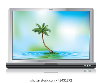 silver laptop computer isolated