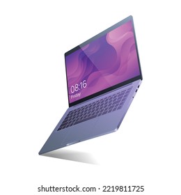 Silver laptop, modern computer detailed isolated vector realistic illustration.